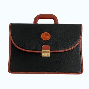 Dooney & Bourke Black Pebbled Leather & Equestrian Rouge Brown Briefcase